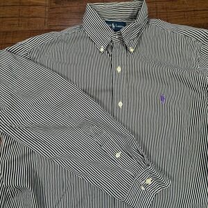 Ralph Lauren Button Down Shirt Mens 16 32/33 Blue White Striped Classic Fit